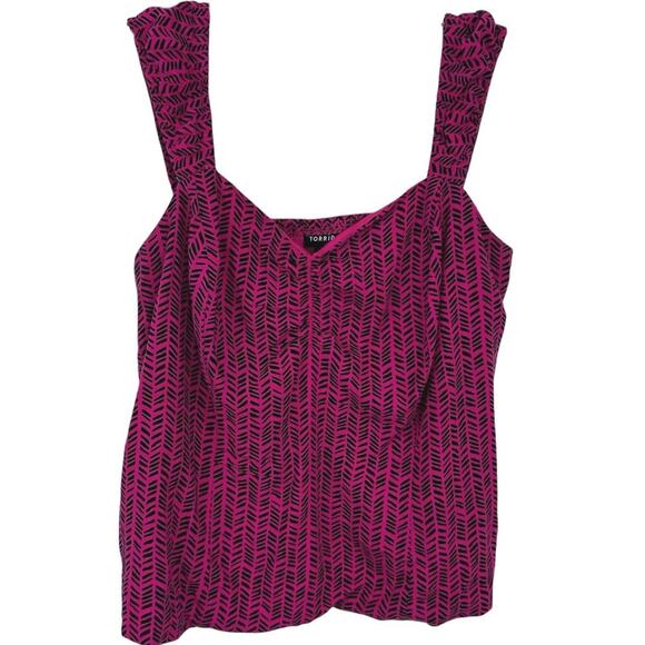 Torrid Tops - Torrid Pink Black Smocked Tank Top Size 1 Plus Sleeveless Peplum Blouse